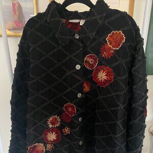 90s Grandmacore Quiled Black Floral Jacket